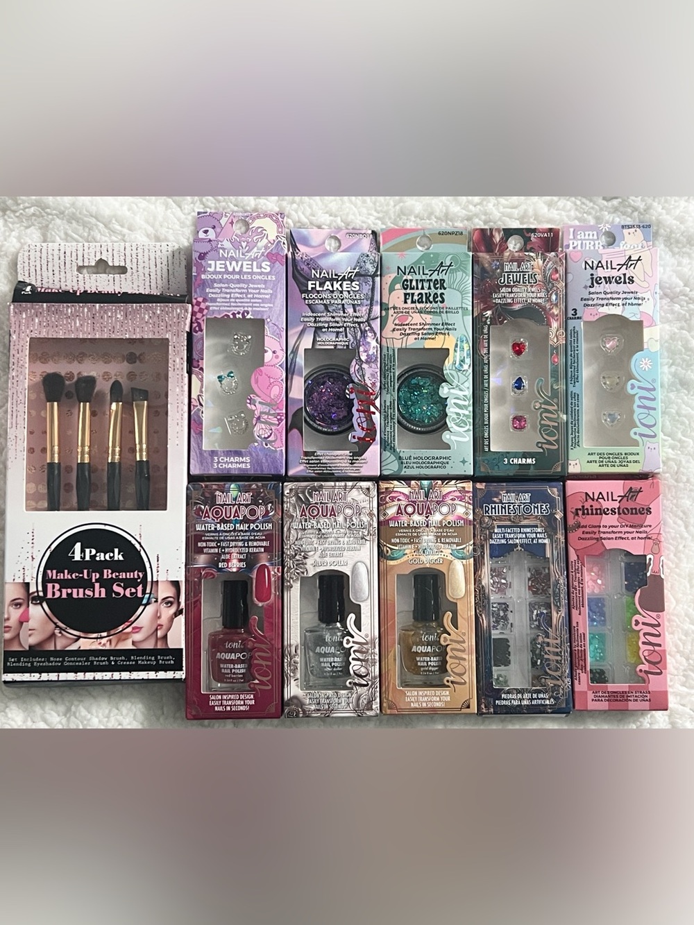 Assorted Nail Art Mix with Makeup Brush Set - Multicolor